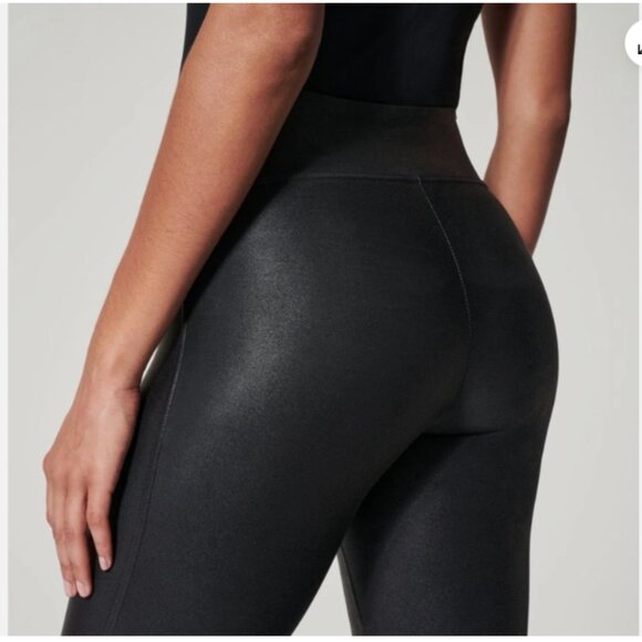 SPANX Shape Black Faux Leather High Waisted Compression Pull On Leggings Size L - Picture 5 of 11